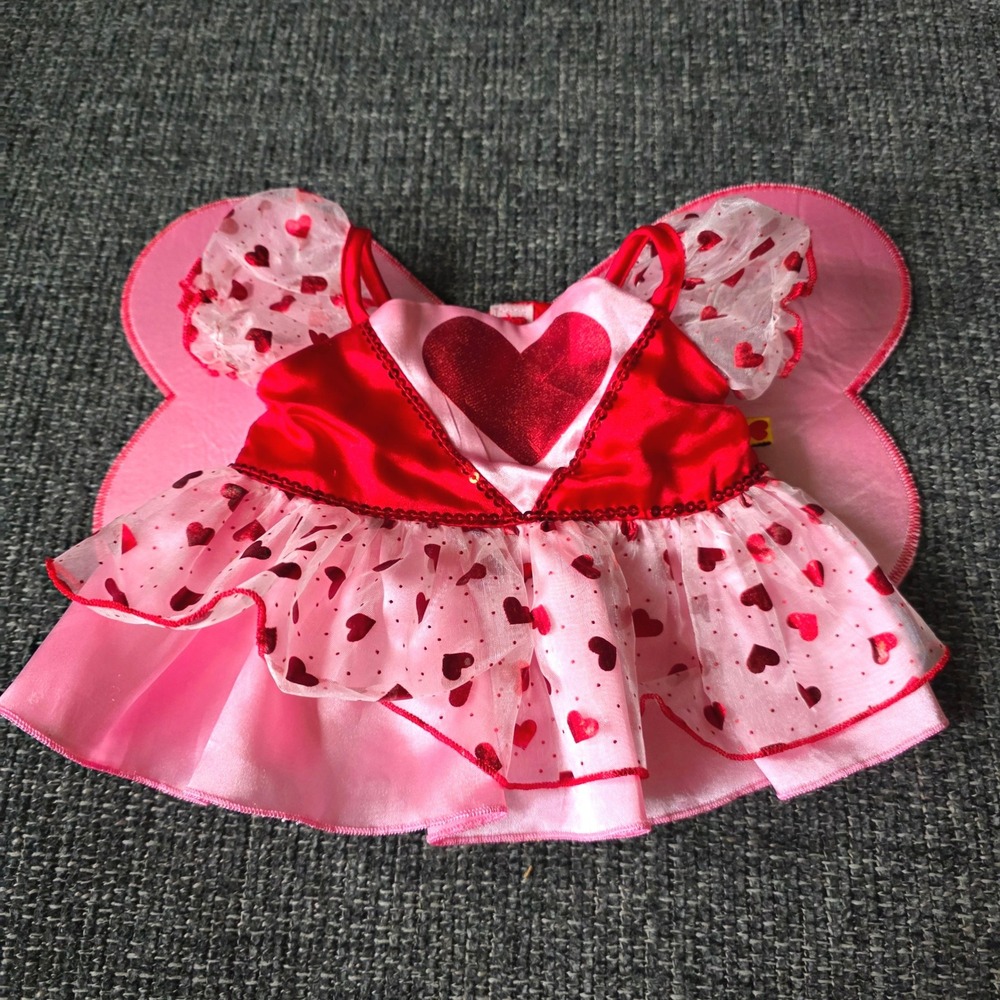 Build-A-Bear Workshop Pink Red Heart Fairy Dress with Butterfly Wings Plush Toy